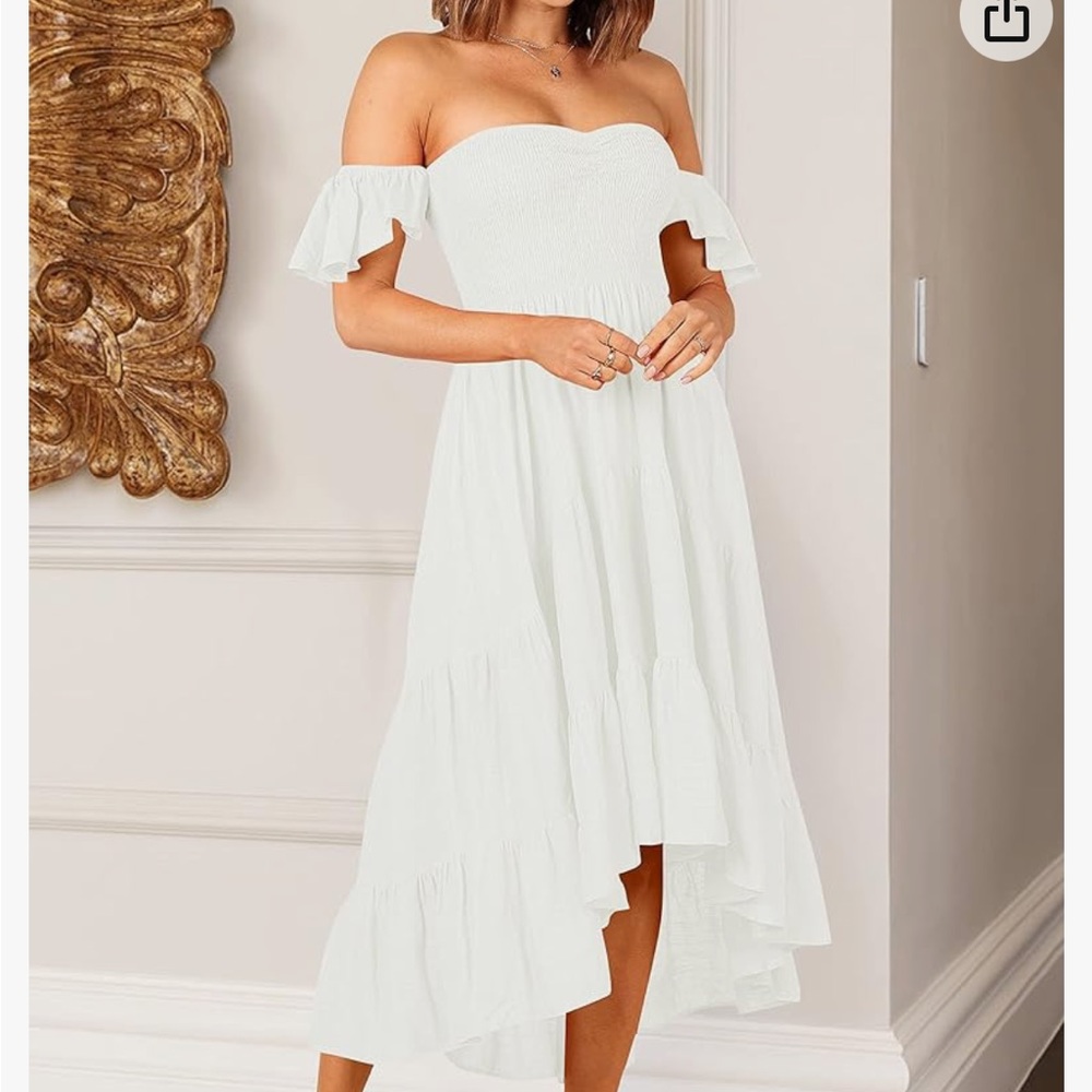 NWT ZESICA Women's Off Shoulder Smocked Ruffle Swing High Low Mermaid Dress